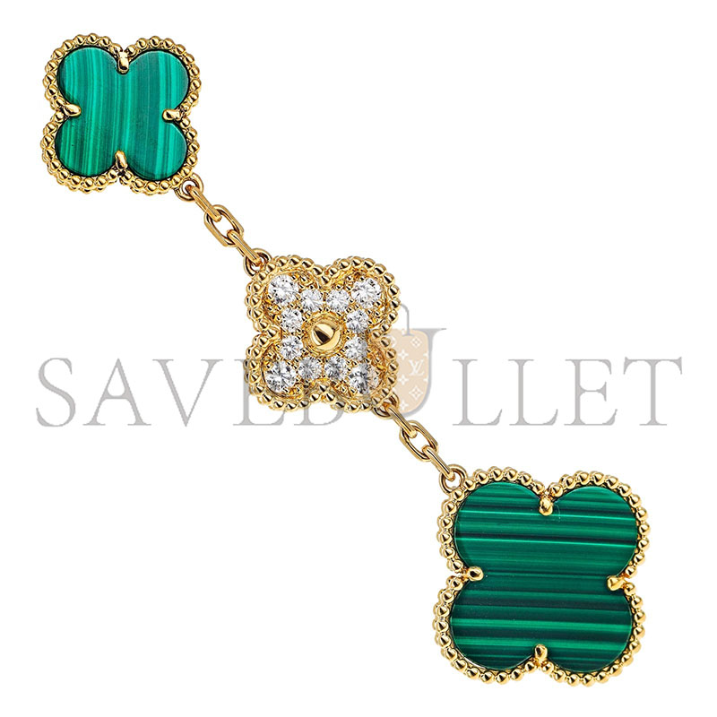 VAN CLEEF ARPELS MAGIC ALHAMBRA DIAMOND MALACHITE EARRINGS 